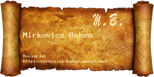Mirkovics Baksa névjegykártya